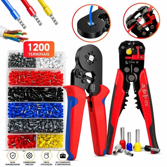 Alicate Crimpar Descascador Crimpador 3x1 Ilhós Tubular Ferramentas Eletrica Automático 1200 Terminais