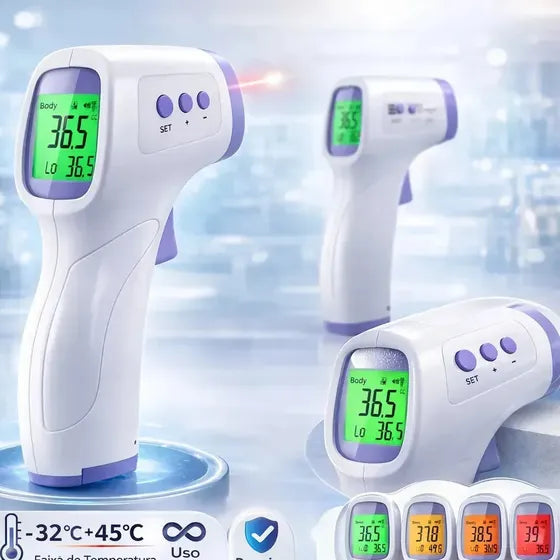 Termômetro Infravermelho Sem Contato Digital Medição Rápida Alta Precisão Display Lcd Memória Alarme Sensor Davely
