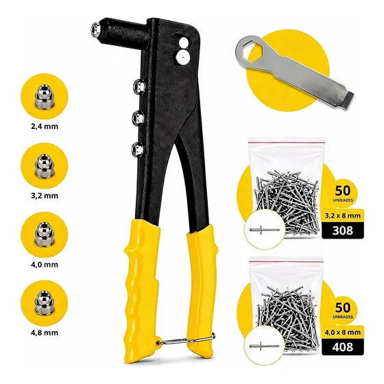 Rebitadeira Alicate Rebitador Manual 9,5'' + 100 Rebites
