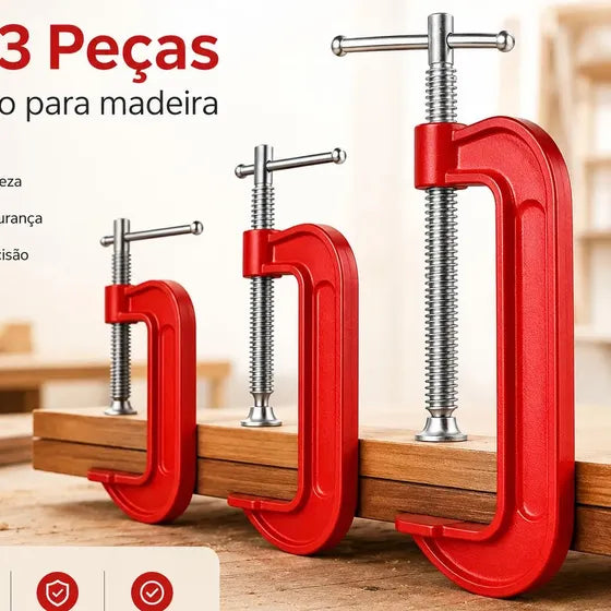 Kit 3 Jogo Grampos Tipo C Carpintaria Marcenaria Gavetas