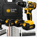 Parafusadeira Furadeira Sem Fio Profissional 2 Baterias Recarregavel 48v Bivolt + Maleta Com Acessórios Kit Completo Led Eixo Flexível Velocidade ajustável com Travas Mandril Resistente EvolufixTools
