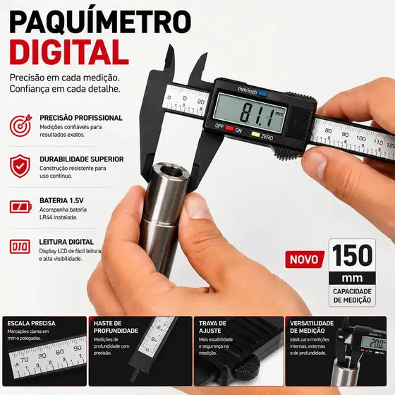 Paquímetro Digital Eletrônico Caliper De Fibra Carbono 150mm Alta Precisão Ferramenta De Medição Profissional