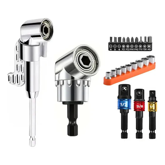 Adaptador Angular Longo Curto Para Parafusadeira 105º, Adaptador Soquete 1/4 3/8 1/2 3 Pecas Soquetes 9 Pecas E Bits 10 Pecas