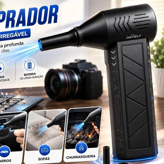 Mini Ventilador Soprador Ar Turbo 130000rpm Assoprador Sem Fio Recarregável USB-C 3 Níveis Jato Forte Portátil Multiuso Limpeza Teclado Carro Acende Churrasqueira Davely