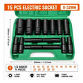 Jogo Soquete Longo Sextavado Impacto 1/2 8 A 32 Mm 15pcs Alta Resistencia