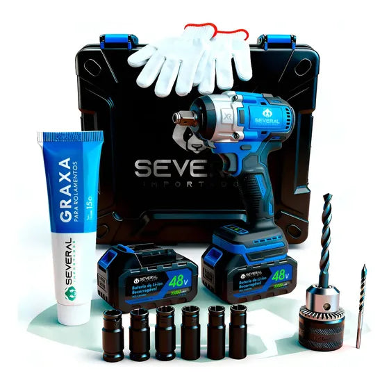 Chave De Impacto Parafusadeira Furadeira Recarregável 48v 20000mah Com 2 Baterias Sem Fio Maleta Completa Azul Several