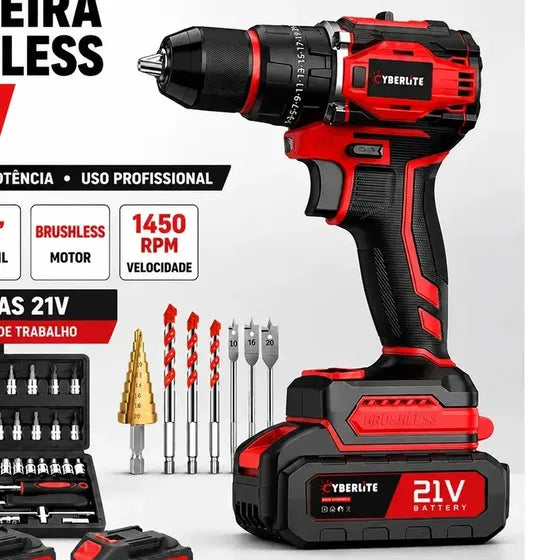 Furadeira de Impacto Brushless 21V com 2 Baterias e Kit 46 Peças
