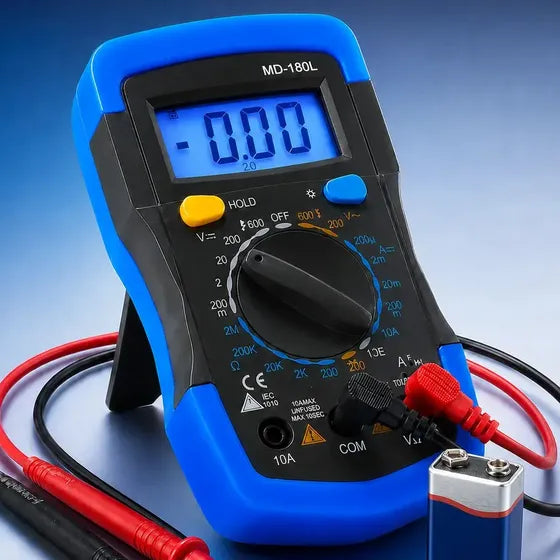 Multímetro Digital Com Iluminação Bip Profissional Portátil Md-180l B Basto Com Bateria