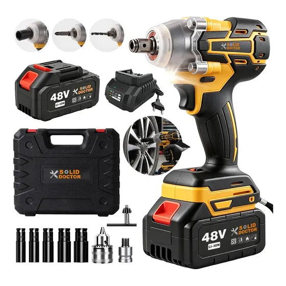 Chave/furadeira De Impacto 2 Em 1, 48v, 350nm 2700rpm, Com 2 Baterias + Acessórios Para Caixa De Ferramentas, Amarela
