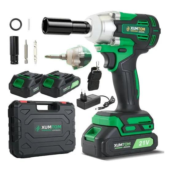 Chave De Impacto Bateria 21v 450nm SH450 XUMTOM 1/2 Pol Parafusadeira Recarregável Sem Escova Com 2 Baterias e Maleta