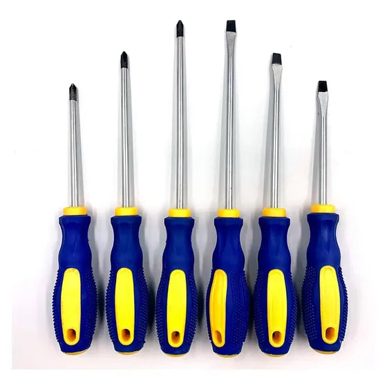 Kit Jogo de Chaves Fenda e Phillips 6 Peças com Cabo Emborrachado 16 a 23cm para Manutenção Reparos Montagem e Uso Doméstico