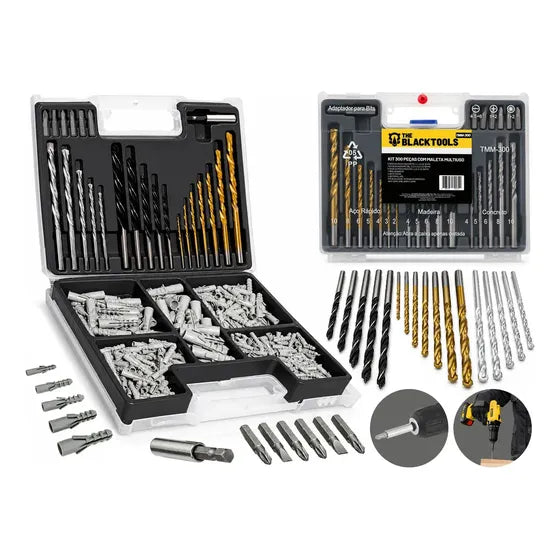 Kit Jogo De Ferramentas Multiuso 300 Peças Com Maleta Brocas Bits e Buchas TMM300 - The Black Tools