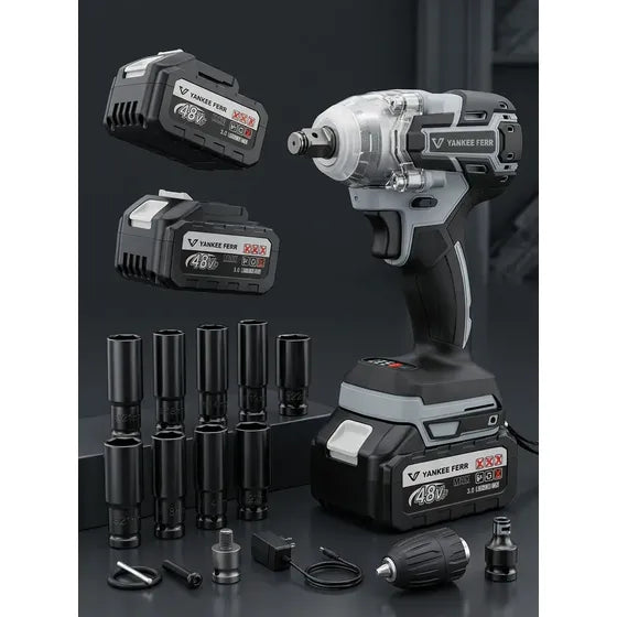 Chave De Impacto Elétrica 850nm Brushless 48v 2 Bateria Kit