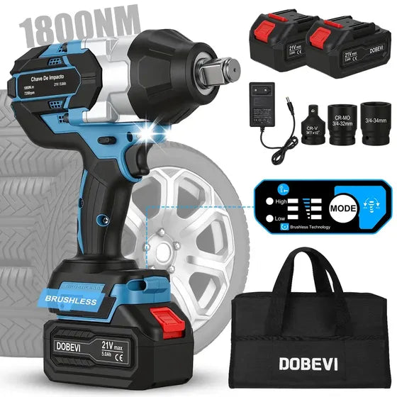 Chave de Impacto Dobevi Sem Fio Com Motor Brushless de 1800 Nm e Encaixe 3/4"