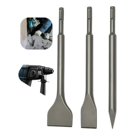 Kit Sds Plus Martelete Ponteiro E Talhadeiras Jogo 3 Peças 20mm E 40mm Profissional