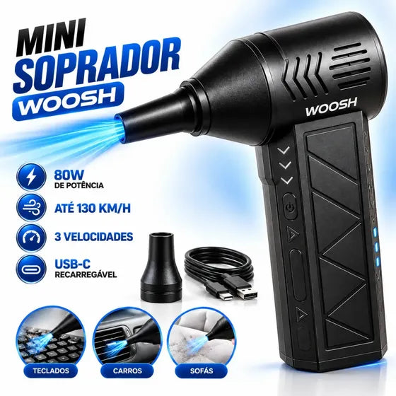 Mini Soprador Ar Turbo 130000rpm Sem Fio Recarregável Carregamento USB-C 3 Bico adaptador Preto Níveis Portátil Multiuso Limpeza Teclado Carro Acende Churrasqueira Woosh