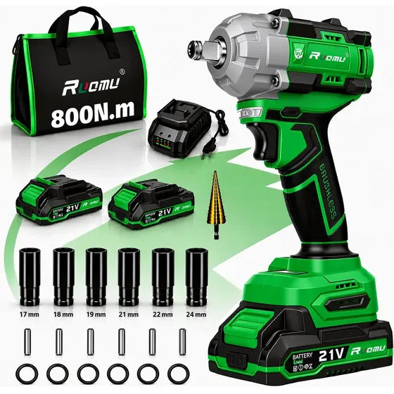 Chave De Impacto 800Nm Brushless 21V 1/2 Com 2 Baterias