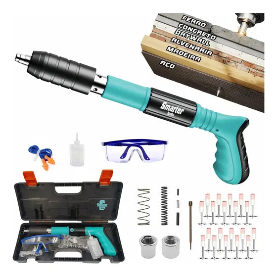 Pistola Fixação Finca Pino Ação Direta Pregos Epi Maleta Pinador Pregador Grampeador Rebitador De Prego Pressão Manual Ferramenta Para Drywal Gesso Concreto Aço Parede Forro PVC Grampo Smarter Tools