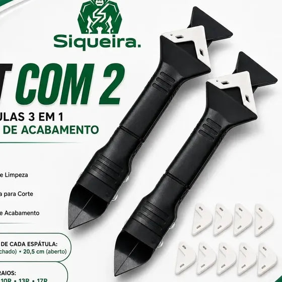 Kit 2 Espátula Removedora Aplicadora De Silicone Rejunte Raspador Aço Inoxidável 5 Acabamentos S Siqueira