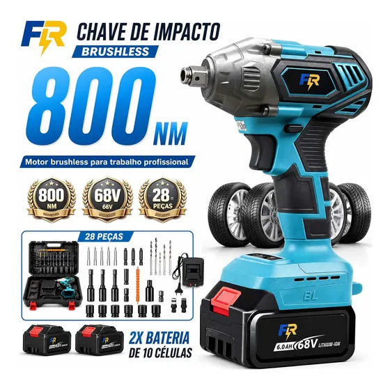 Chave De Impacto 68v 800nm Sem Fio Maquina Tirar Porcas Roda