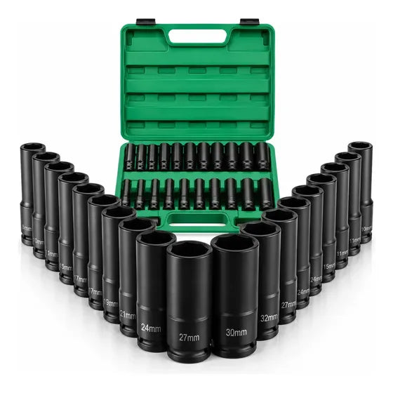 Jogo Soquete Longo Sextavado Impacto 1/2 8 A 32 Mm 15pcs Preto vlx jogo Soquete Longo Sextavado Impacto 1/2 8 A 32 Mm 15pcs