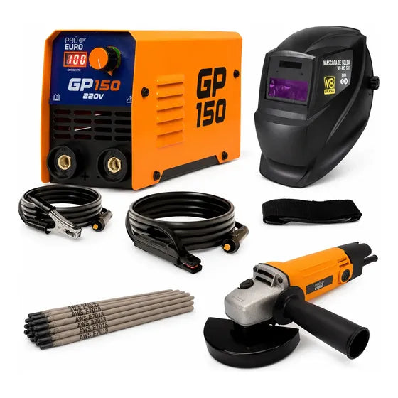 Kit Máquina Solda Gp150 220v Máscara Eletrodo Esmerilhadeira